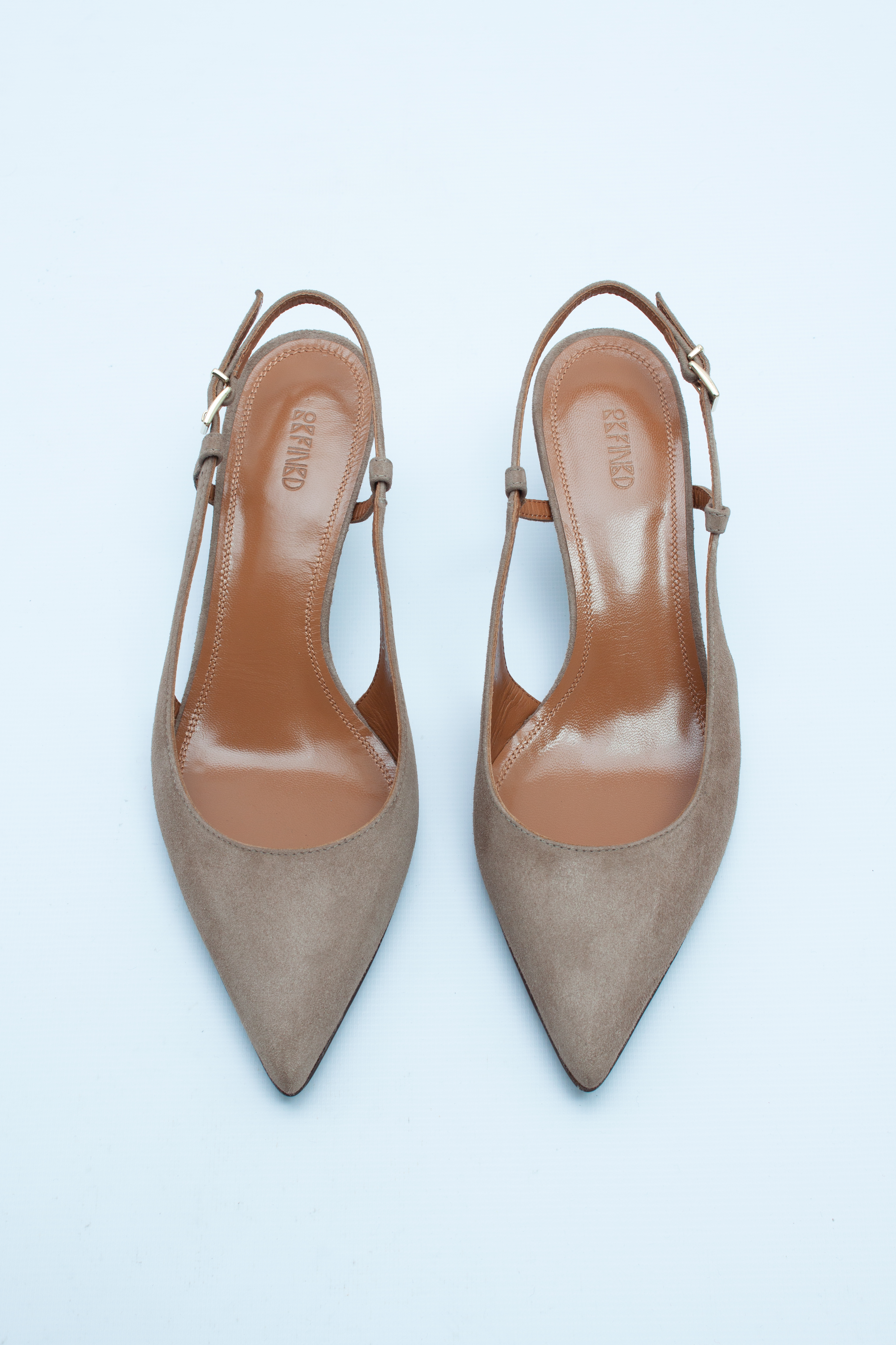 Туфли с острым носом на низком каблуке коричнево-серая замша, фото 1