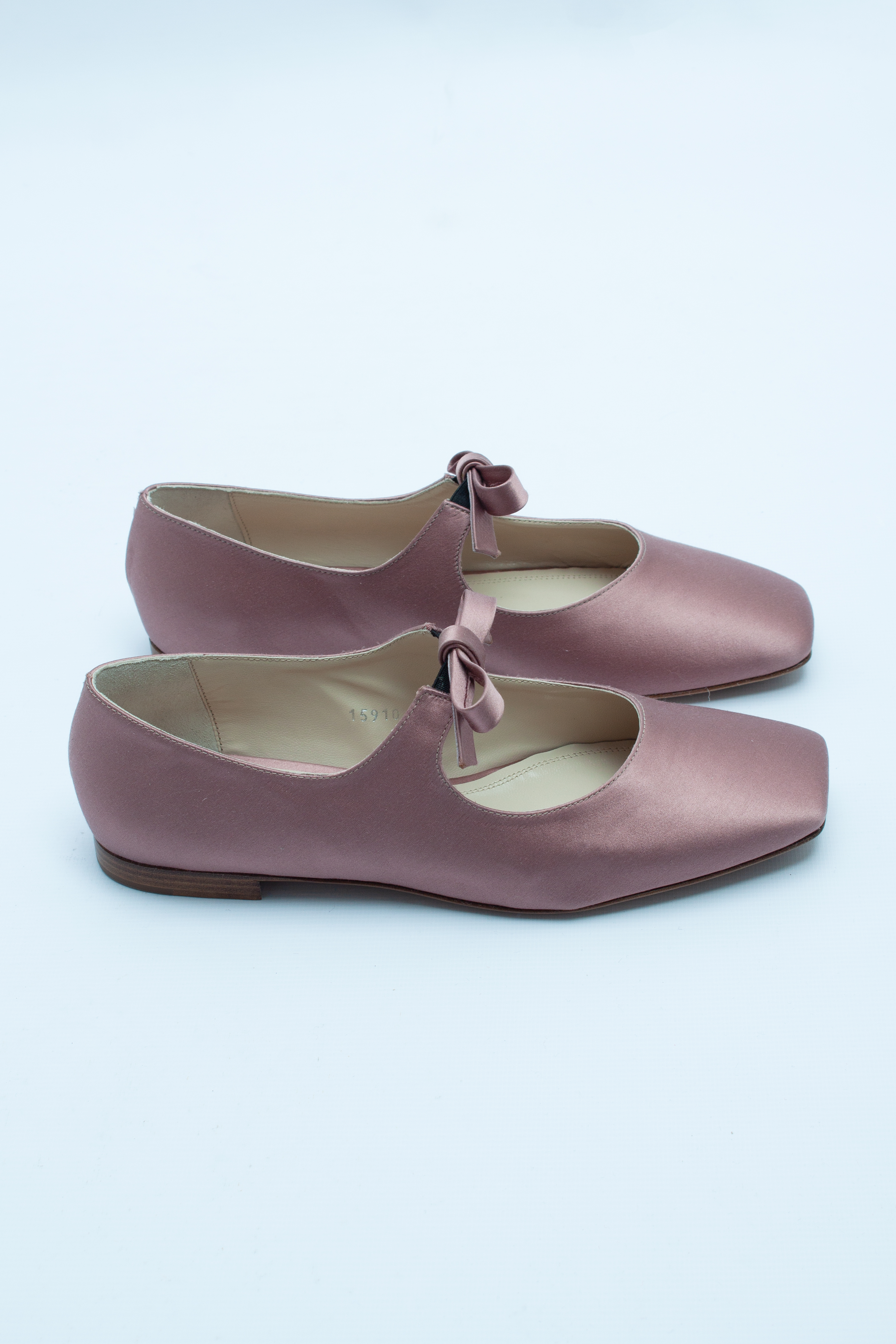 Балетки с квадратным носом с бантами нюдовый атлас, фото 2