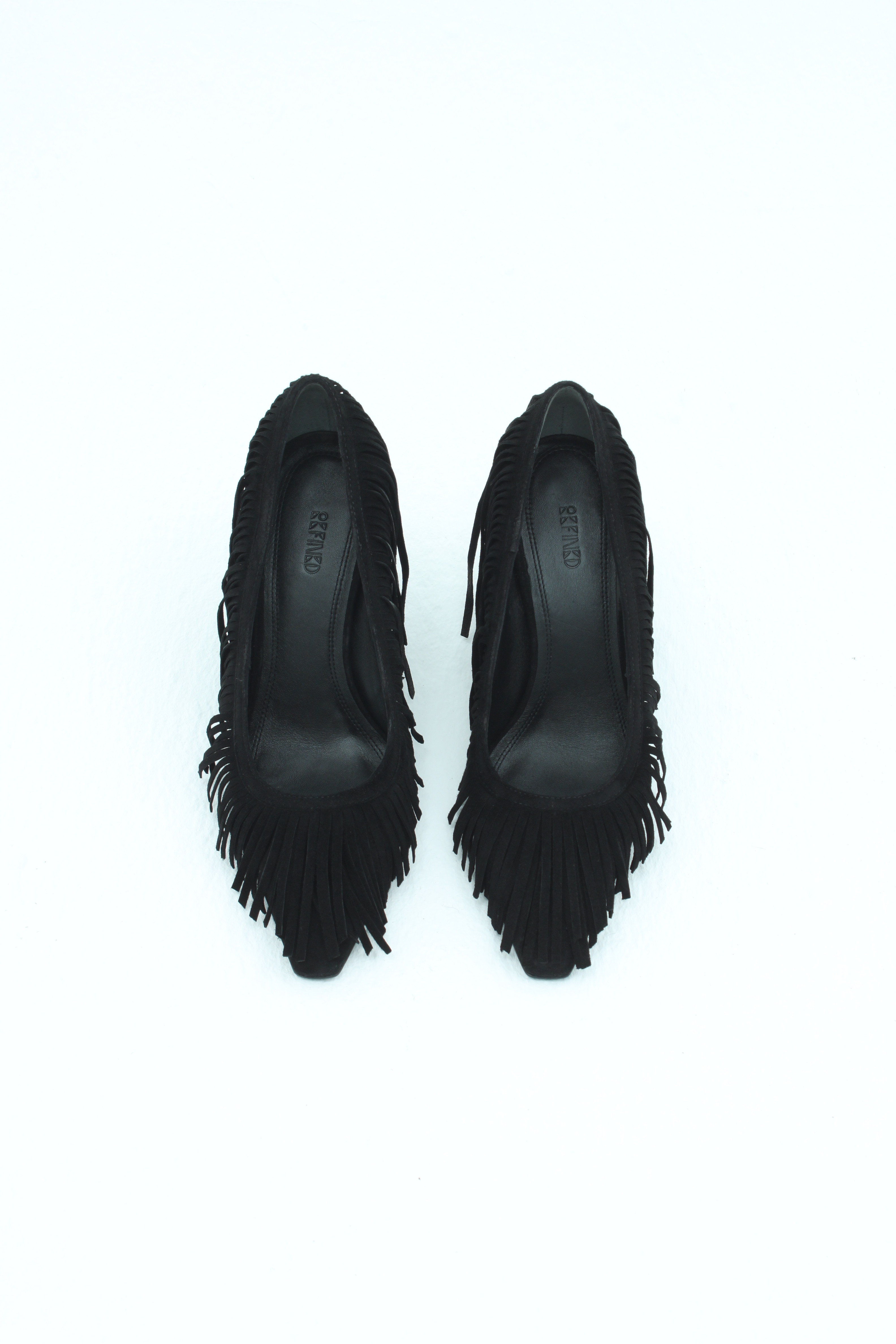 Туфли лодочки с бахромой черная замша, фото 1