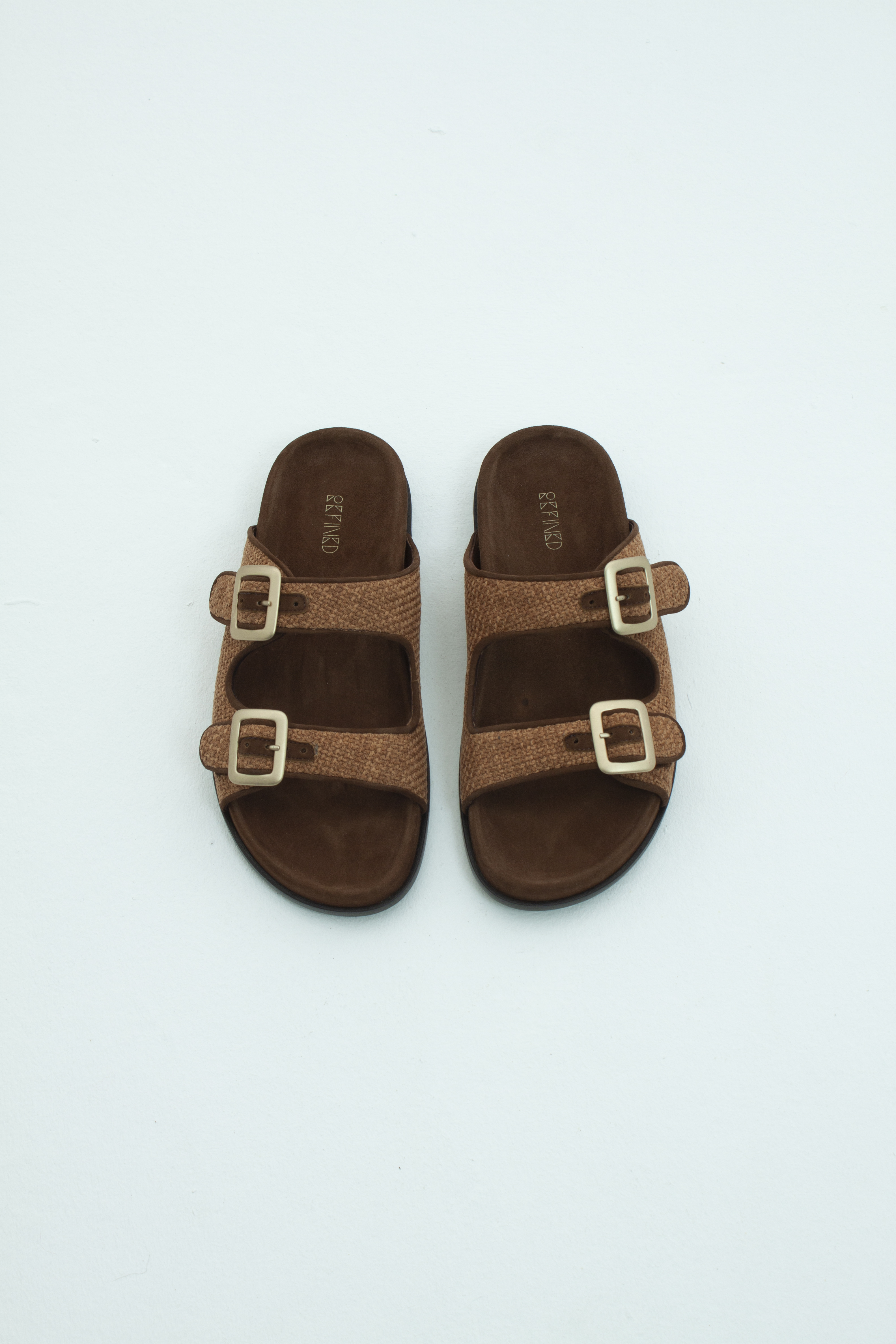 Cандалии с двойными ремешками с пряжками коричневая замша и рогожка, фото 1