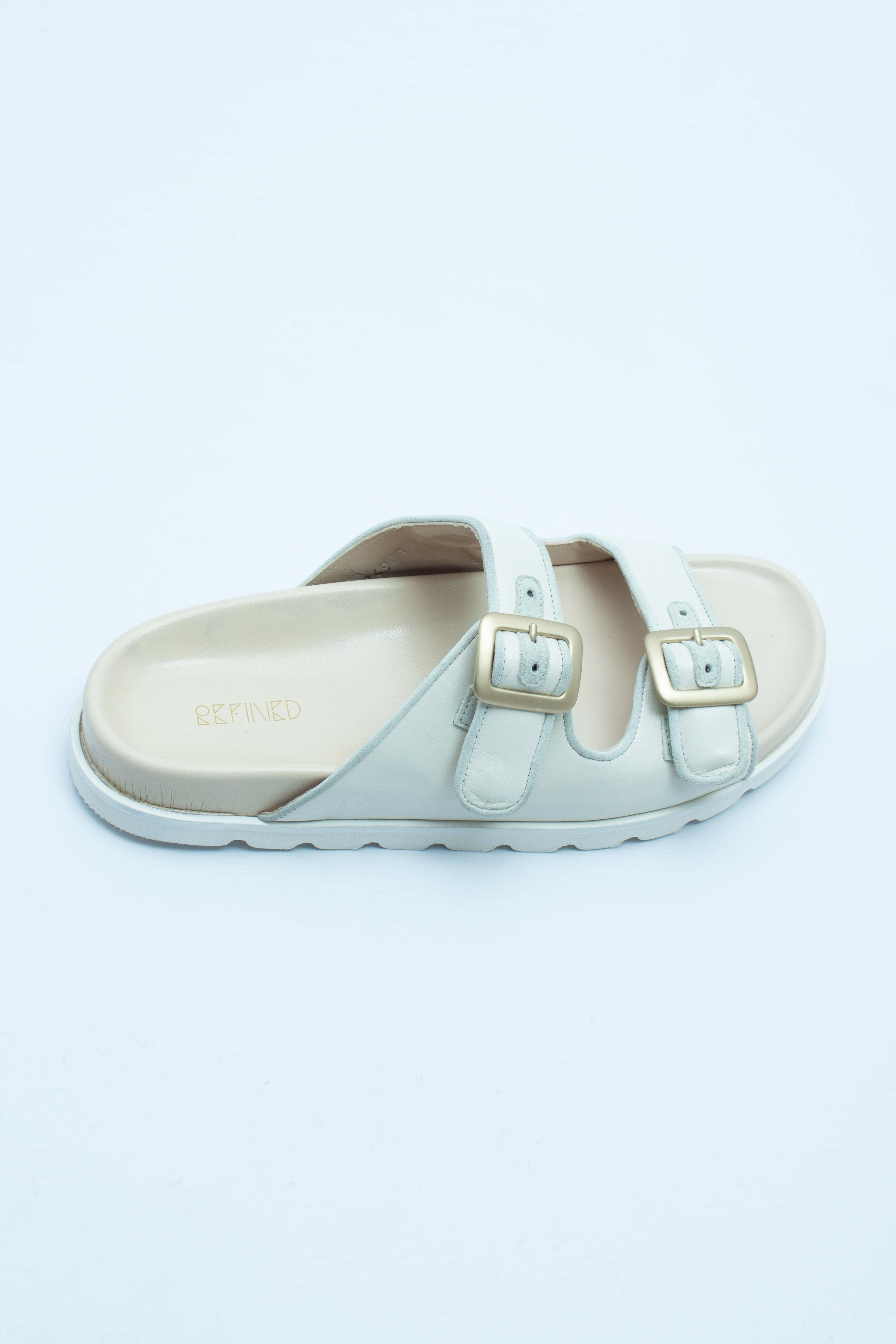 Cандалии с двойными ремешками с пряжками молочная кожа, фото 2