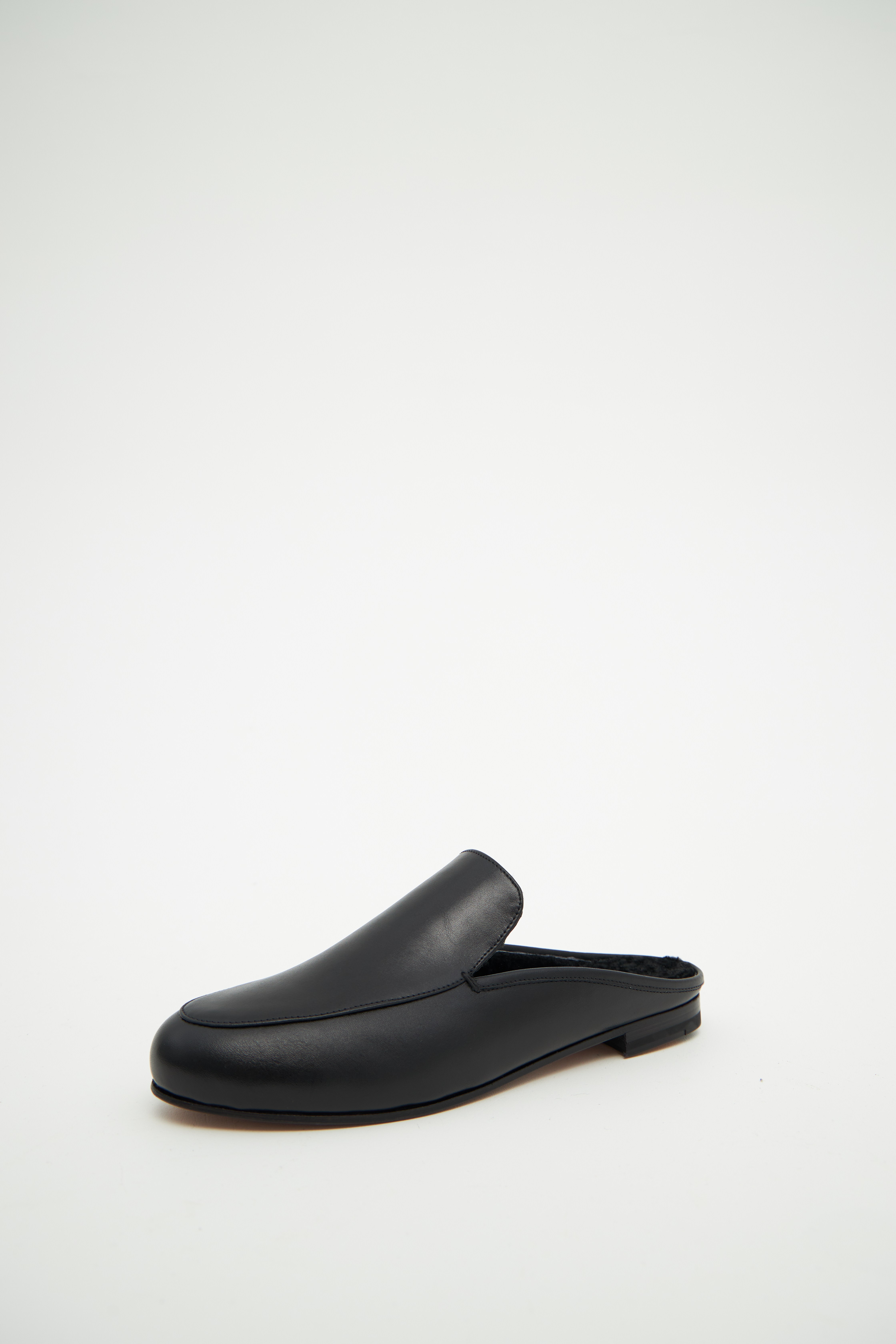 Мюли из черной кожи c мехом, фото 1