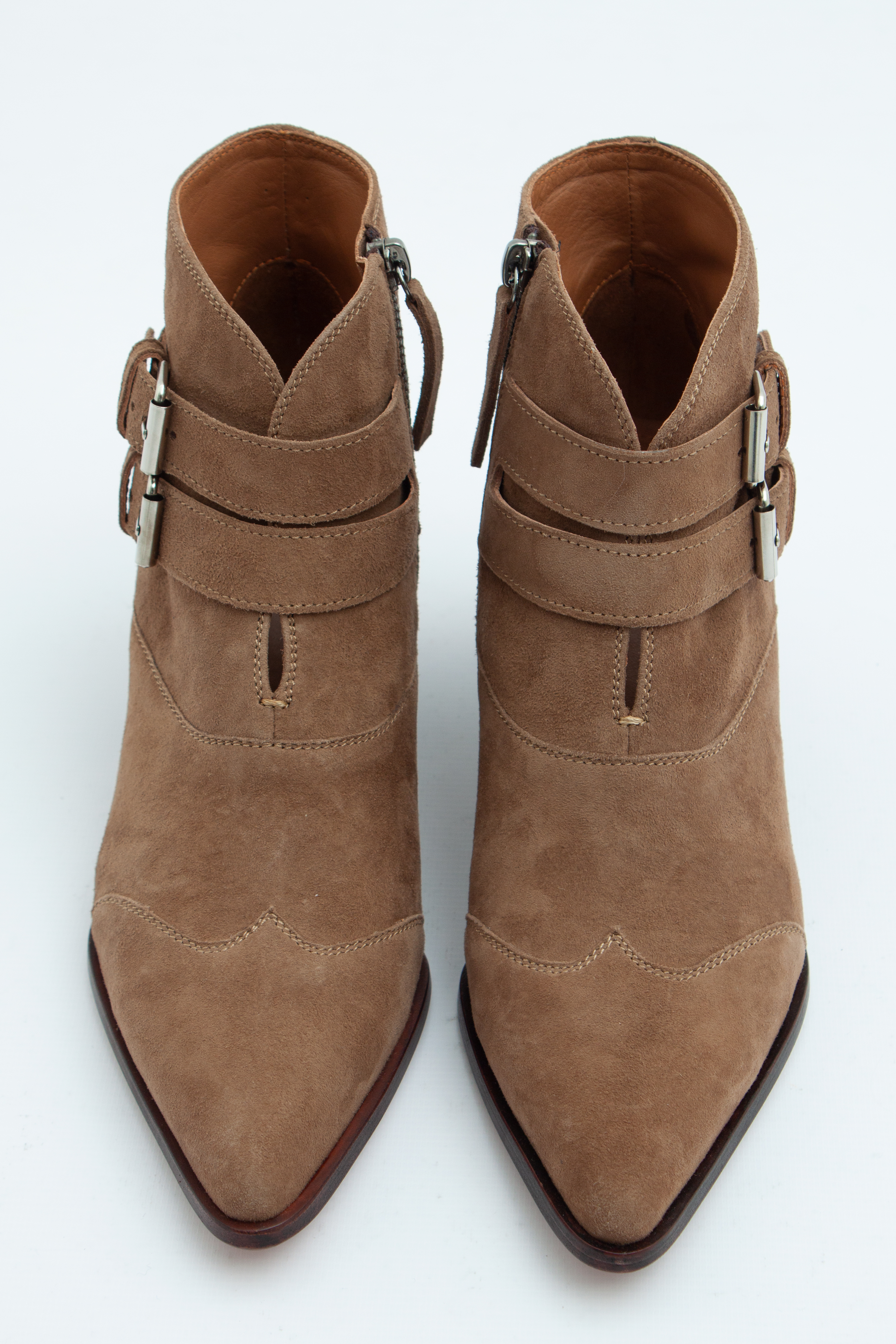 Казаки с двойным ремешком с пряжками коричнево-серая замша, фото 1