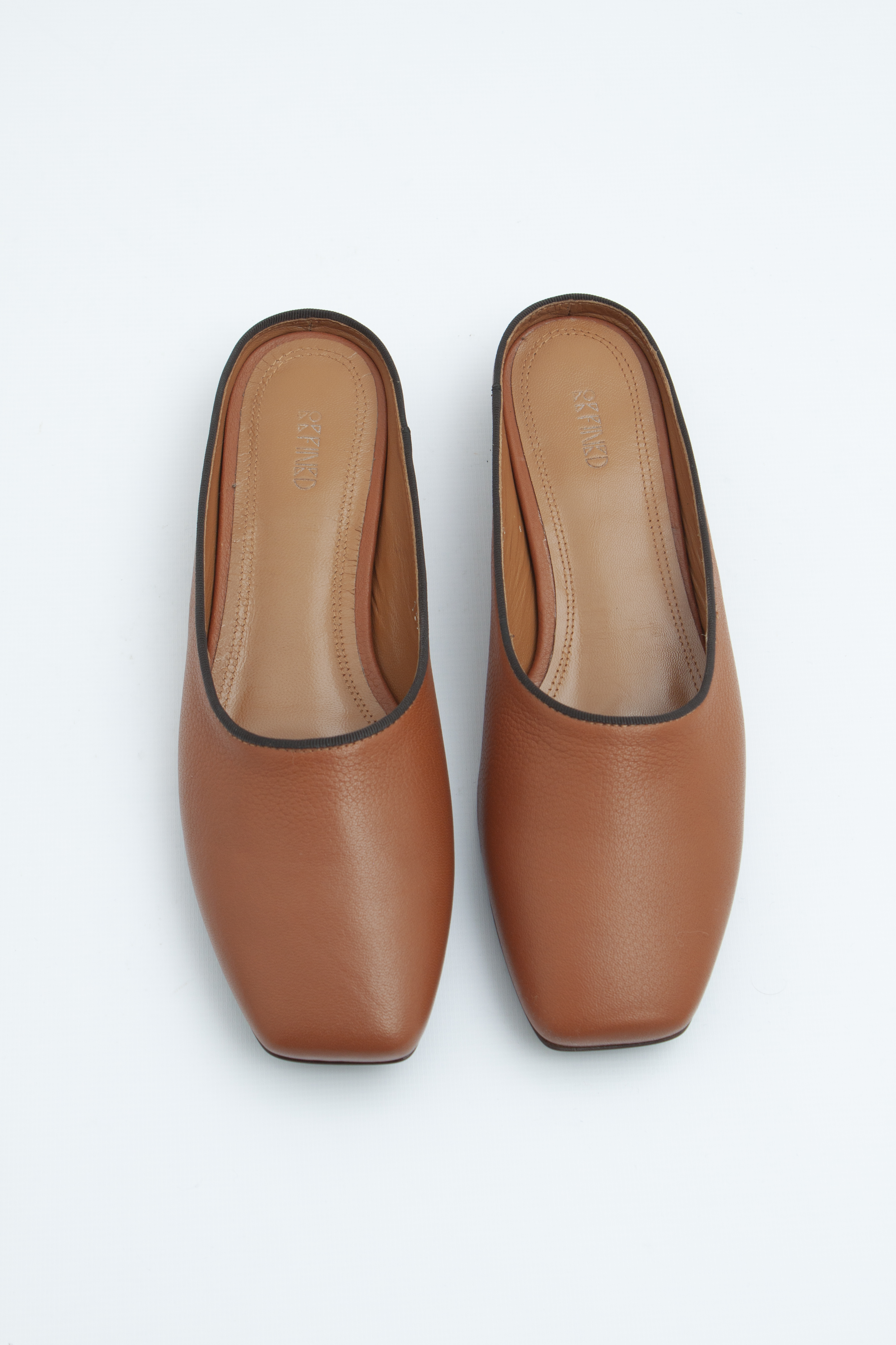 Мюли с квадратным носом с кантом коричневая кожа, фото 1