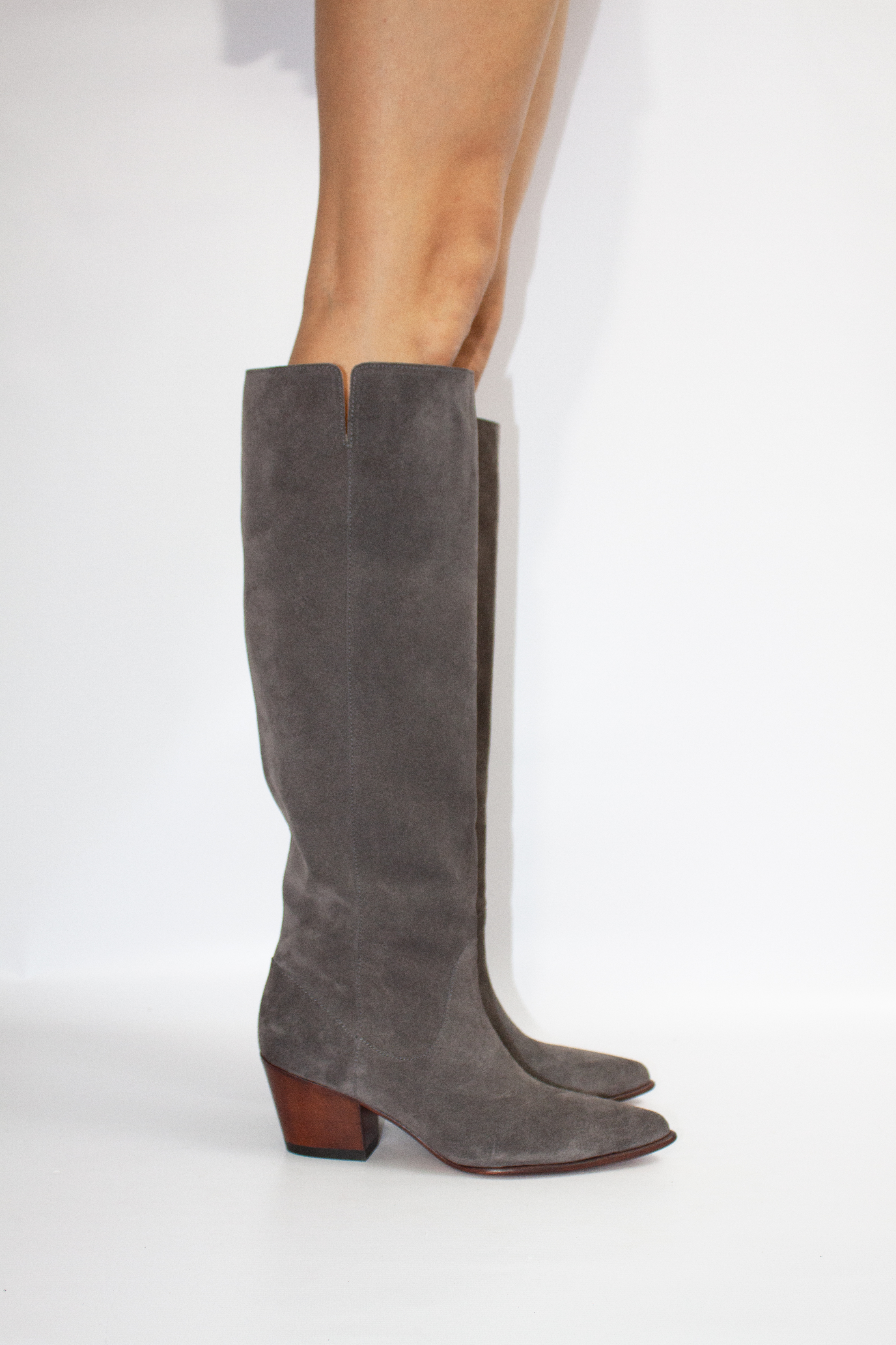 Казаки высокие из серо-коричневой замши, фото 2