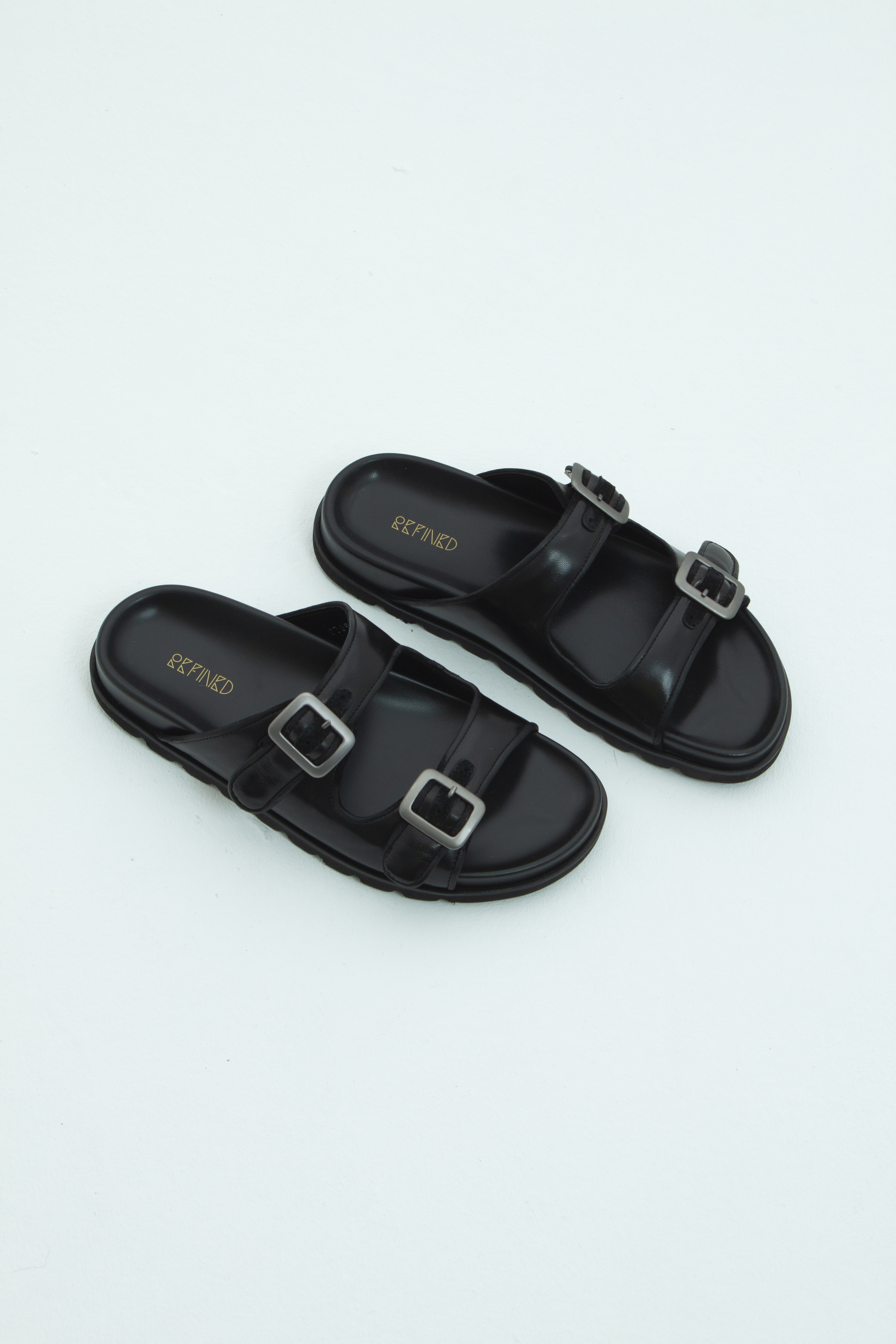 Cандалии с двойными ремешками с пряжками черная кожа, фото 2