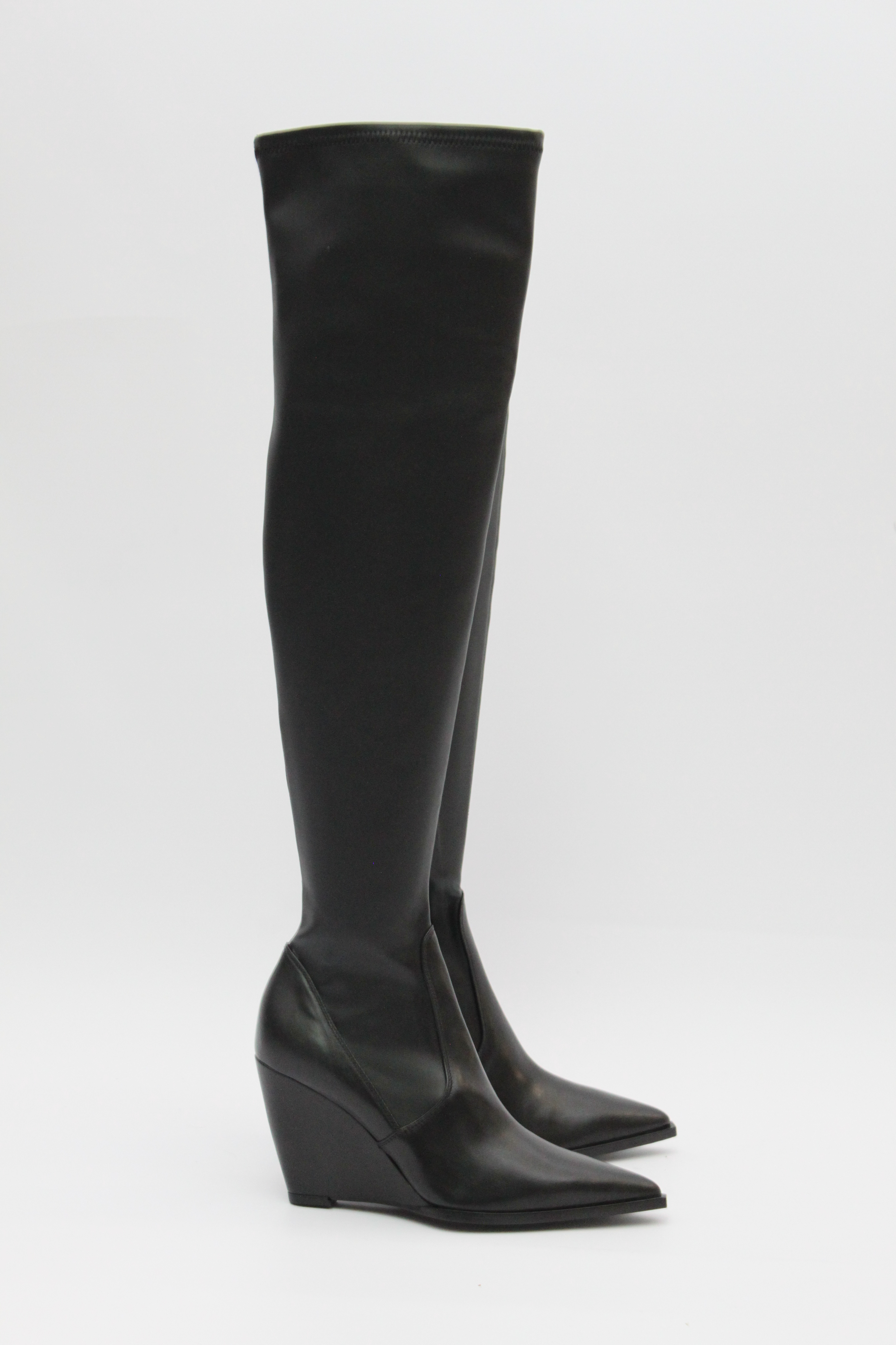 Ботильоны стрейч на танкетке черная кожа, фото 1