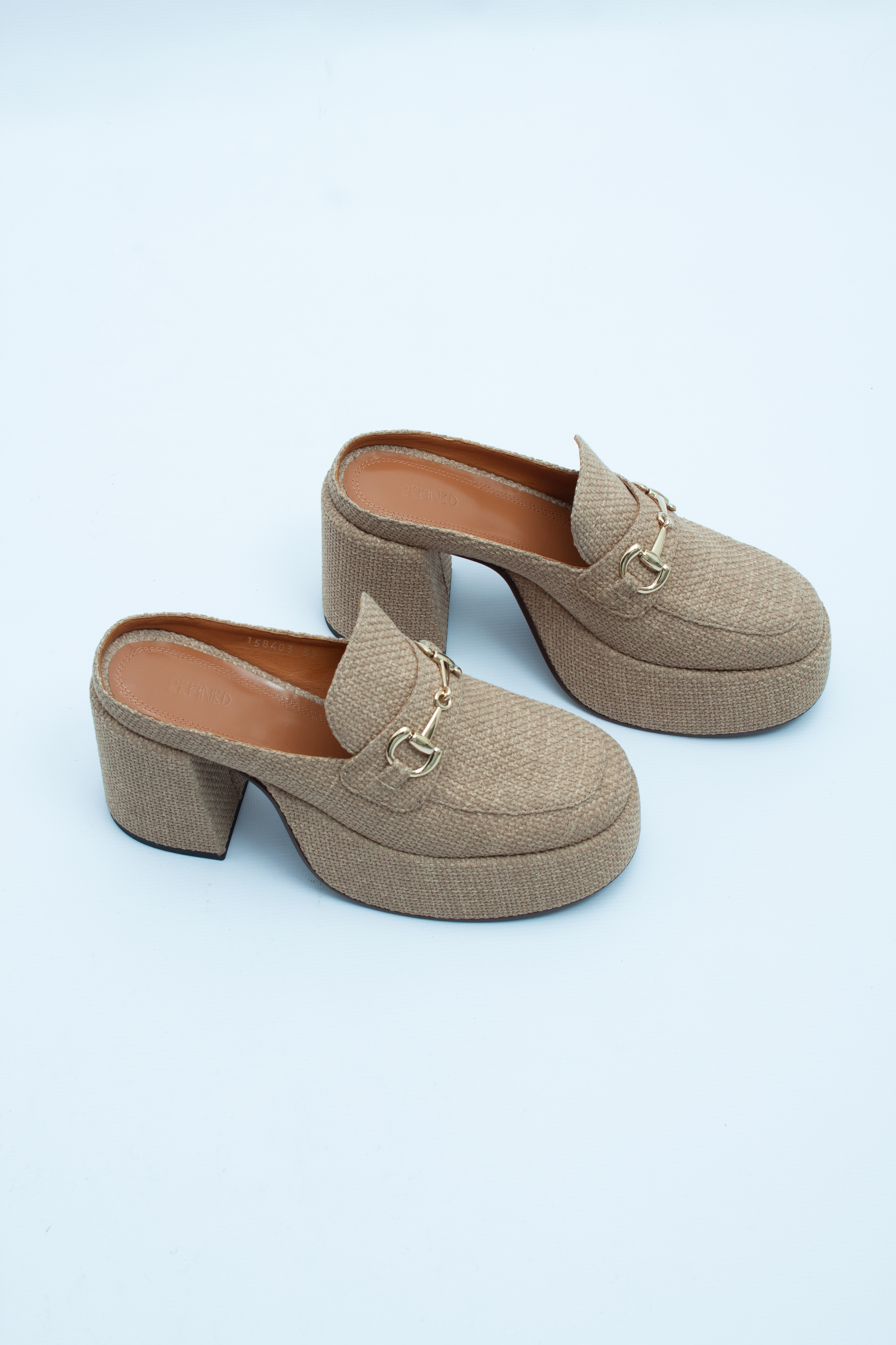 Сабо на платформе с открытой пяткой бежевая рогожка , фото 2