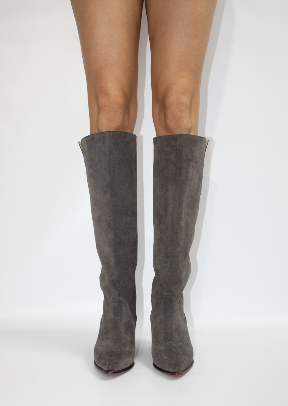 Казаки высокие из серо-коричневой замши, фото 1