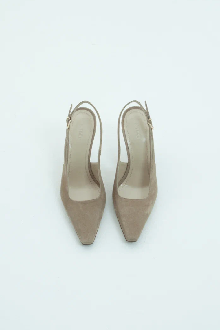 Туфли с квадратным носом на высоком каблуке бежевая замша, фото 1