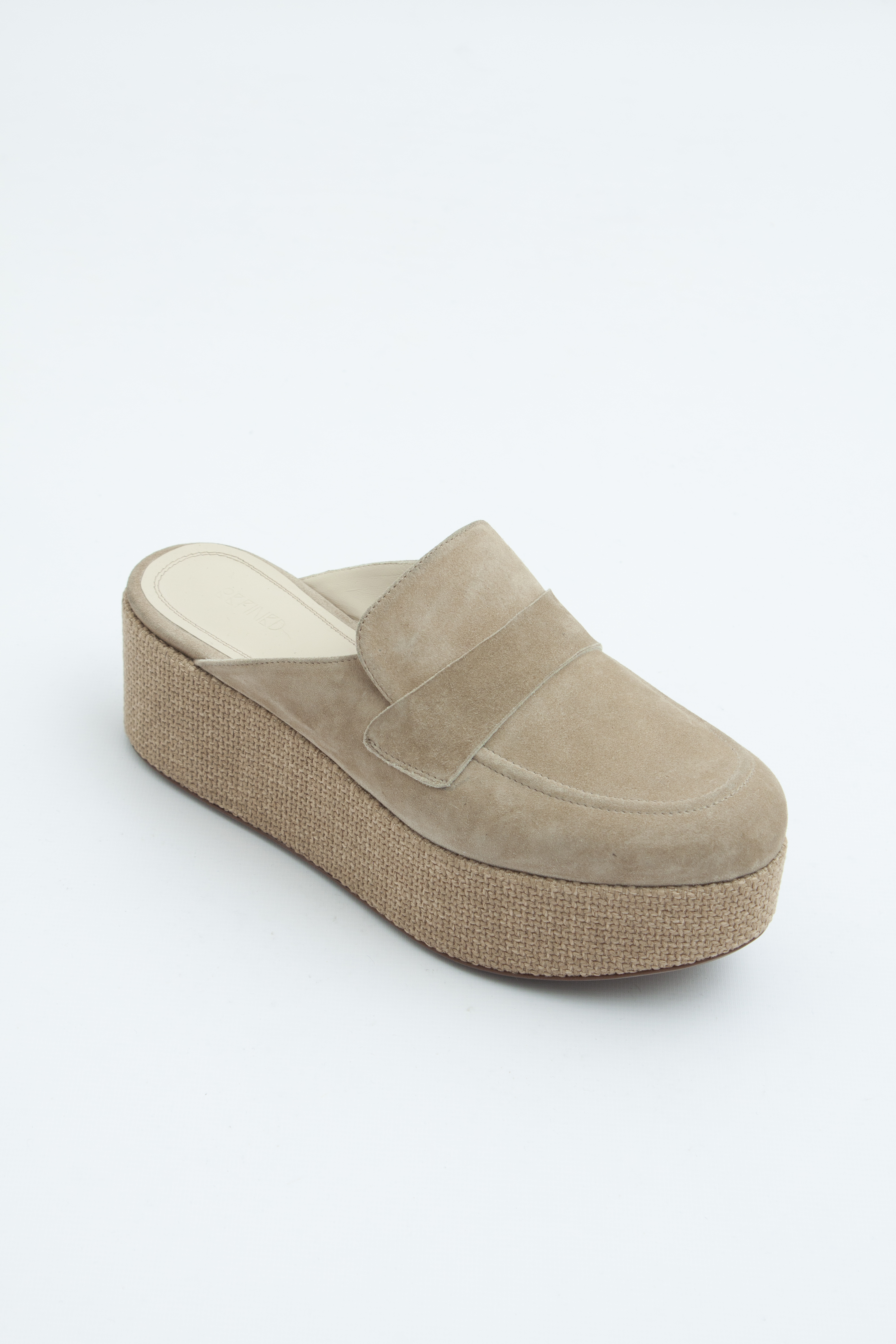 Мюли на платформе бежевая замша, каблук обтянут рогожкой, фото 2